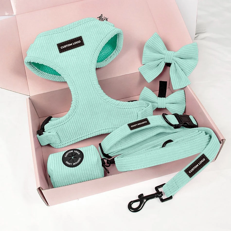 Pink Corduroy Velvet Dog Harness Custom Rubber Logo suppliers