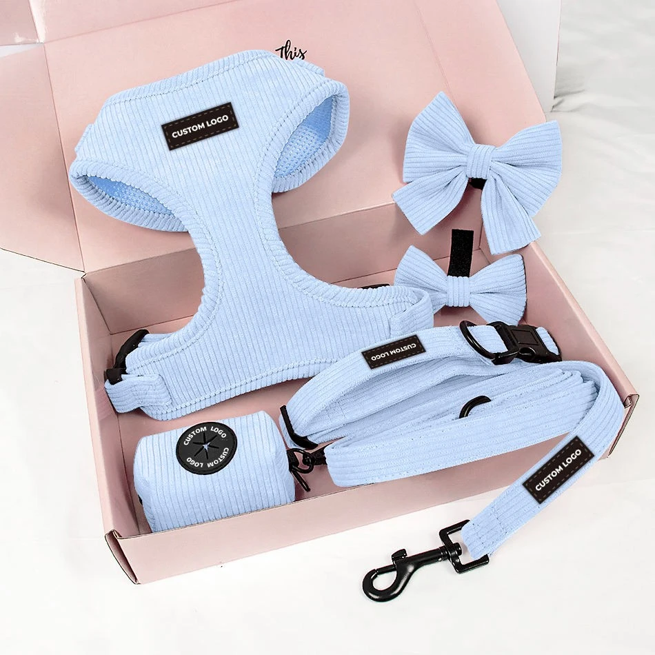 Pink Corduroy Velvet Dog Harness Custom Rubber Logo price